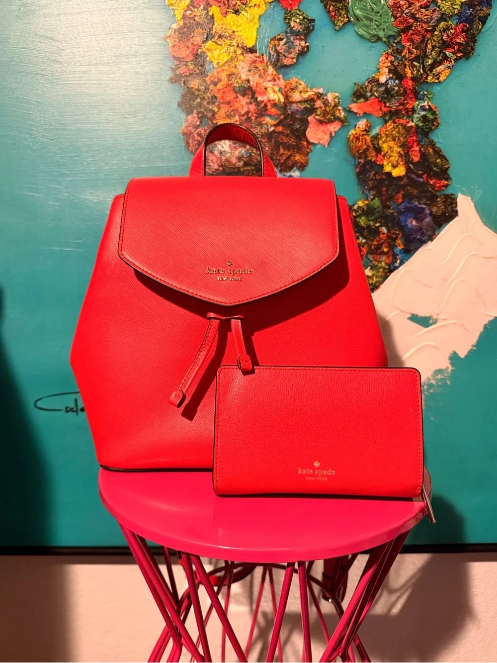 Kate Spade Lizzie Medium Flap Backpack w/Matching Wallet